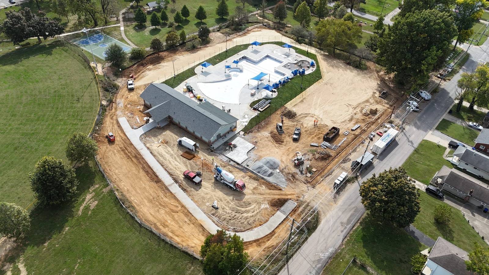Aerial of the finished Camp Taylor Memorial Park waterpark in Louisville