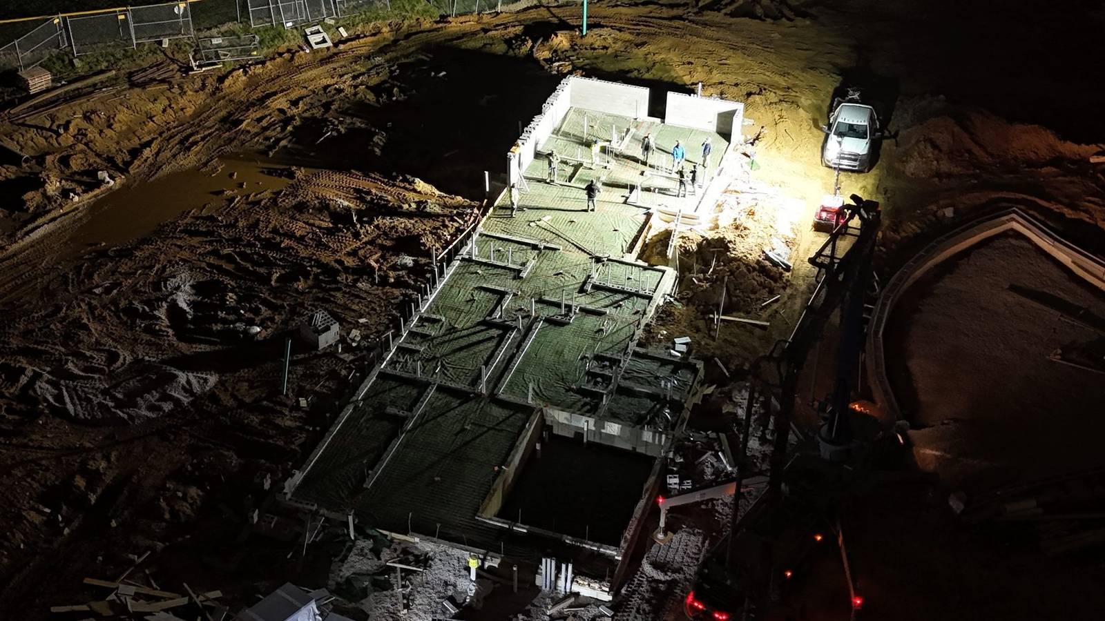 Concrete placement at night during my work on the Camp Taylor pool