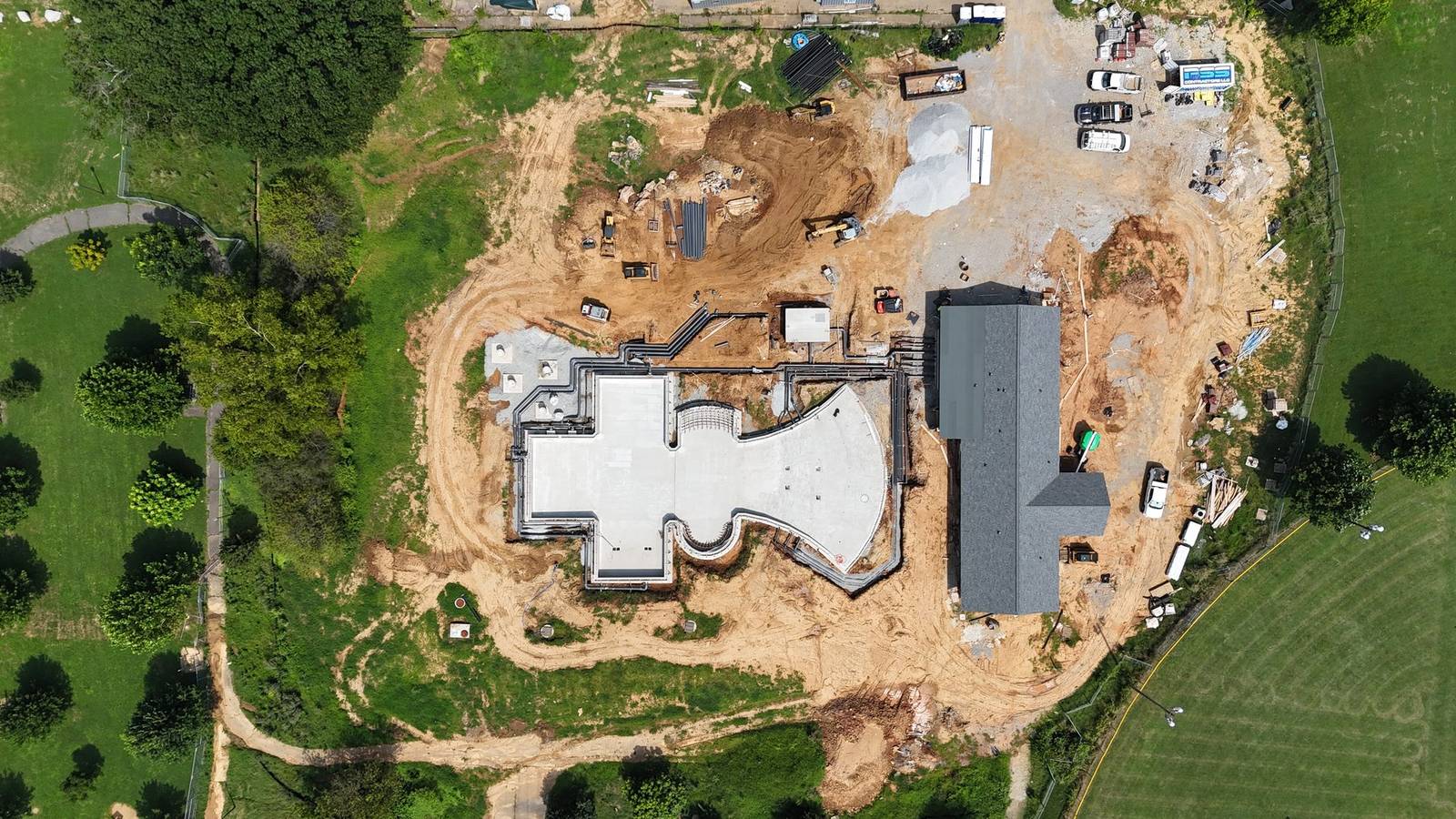 Water slide tower during construction at Camp Taylor, March 2025