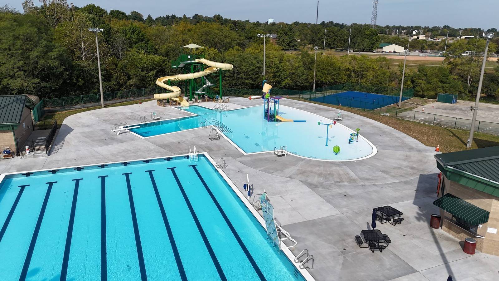 Aerial of the finished John W. Black Aquatic Center in La Grange